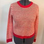 WAYF  Open Knit Stripe Crewneck Sweater White Pink Photo 4