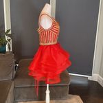 Women’s Red Short Homecoming Dress Corset Back Sparkly Gold Detail Size 8 NWT Red Photo 2
