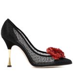 Manolo Blahnik Sohemias 105 Polka Dot Mesh Pumps Black With Flower Appliqué Photo 2