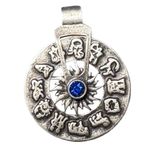 Silver Zodiac Astrological Spinning Wheel Pendant with Blue Stone Photo 5