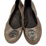 Tory Burch  Ballet Flats Gold Snake Print Logo‎ Medallion Shoes Size 8 Slip On Photo 0