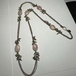 Talbots  Pink Stone Leaf Charms Gold Tone Station Necklace Signed Photo 0