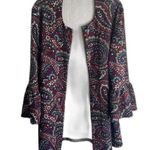 Slinky Brand Open Front Long Sleeve Ruffled Cuff Paisley Cardigan Size XL Photo 0