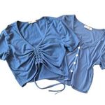 Romwe  SMALL Blue Crop Top Set of 2 Short Sleeve Shirts Photo 0
