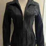 Petite Sophisticate Black Leather Zip Up Jacket Photo 0