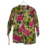 Pappagallo Women Top Tropical 3/4 Tie Sleeve Sand Hibiscus V Photo 0
