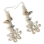 Earrings Flower Butterfly Earrings Silver 3” Drop Dangle Rare Handmade Photo 0