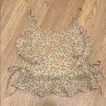 Illa Illa Small Tan & Orange Ditsy Floral Print Chiffon Tank Top Cutouts Strappy Photo 0