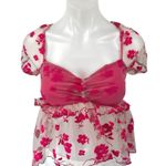 Urban Outfitters NEW Kimchi Blue Claudia Pink Floral Mesh Babydoll Blouse Top M Photo 4