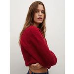 Mango Openwork Cable Knit Wool Blend Sweater Size XS Red Photo 6