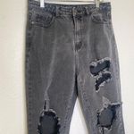 Pretty Little Thing Charcoal Destroyed Straight Leg Denim Jeans Sz 6 High Rise Photo 1