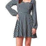 Band of the Free Genevieve Teal Diamond Long Sleeve Boho Mini Dress Size Large Green Photo 0