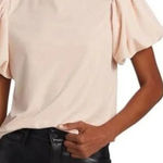 Free People  Blush Velvet Puff Sleeve Top NWOT small Photo 0