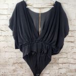 Retrofete Eleanor Bodysuit Black Size Large Padded Shoulders Gold Chain NWT Photo 5