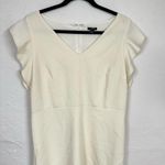 Ann Taylor Cream Flutter Sleeve Sheath Dress Womens 14 Light Academia Mini Photo 2