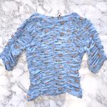 ZARA New  Floral Print Tulle Top Ruched V Neck Elbow Sleeve Shirt Blue Photo 9