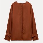 ZARA Rust Oversized Blouse with Long Sleeves and Tie Front Photo 4