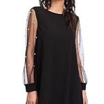 SheIn Women's Tunic Black Dress with Mesh Pearl embellishment Bishop Sleeve XXXL 3X Photo 0