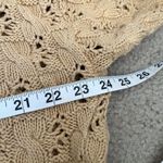 Womens Grannycore Cable Knit Fisherman Vneck Sweater Size 2 Chunky Tan button Size L Photo 11