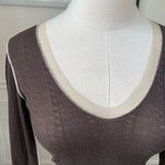 Pete Brown Stretchy Brown Cropped Vneck Beige Mesh Trim S Photo 1