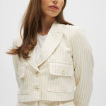 Rachel Zoe Striped Cropped Blazer Size 6 Ivory Pinstripe NWT Preppy Chic Photo 0