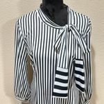 Black & White Striped Tie Collar Long Sleeve Dress Size L Photo 1