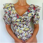 ZARA NWT  Mutlicolored Floral Ruffle Fitted Puff Sleeve Bodysuit Small Photo 3