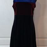 VINTAGE COLOR BLOCK PANEL VELVET PARTY DRESS Black Photo 0