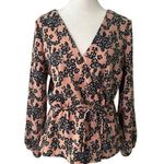 J.Crew  pink & blue floral long-sleeve v-neck top size 8 Photo 0