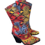 Azalea Wang Midcalf Multicolor Snakeskin Print Western Boots Red/Yellow Size 6 Red Photo 0