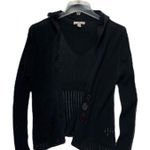 SO  Black Cropped Sheer Ribbed Hoodie Cardigan Juniors Large Y2K 90s Button Front Photo 0