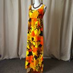 Vintage 70s Pomaré Tahiti Orange Yellow Hibiscus Maxi Dress XS Honolulu Photo 2