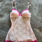 Full Lace Two Tone Pink Push Up Babydoll Dress Lingerie Sleepwear Sz L EUC Size L Photo 0