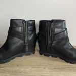 Sorel  Joan of Arctic Wedge II‎ Moto Black Leather Ankle Boots Womens 10 Fall Photo 5