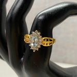 Stunning Gold Sparkle Halo Marquise Aquamarine Statement Piece Ring Size 7 Photo 4