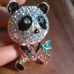 Multi Color Austrian Crystal and Enameled Goldtone Panda Brooch Photo 2
