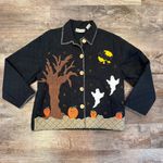 New Direction Vintage Quilted Beaded Halloween Button Up Jacket Size Medium Black Photo 0