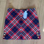 Trina Turk NWT  Hurst Festive Red Blue Gingham gold mini skirt size 2 plaid Photo 2