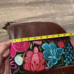 Borssa Brown Colorful Embroidered Floral Mexican Boho Real Leather Small Purse N Photo 11