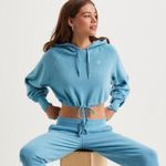Champion Vintage Cinch Cropped Hoodie Sz Small Turquoise Blue Streetwear Photo 10