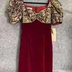 NWT Scott McClintock Velvet Brocade Puff Sleeve Cocktail Dress 90s Vintage Sz 4 Red Photo 0