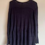 Free People  Waffle Knit V-neck Distressed Sweater in Navy XS - Oversized Photo 6