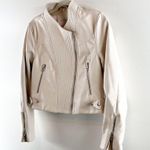 BLANK NYC  Faux Leather Long Sleeve Crop Asymmetric Full Zip Moto Jacket Cream M Photo 4