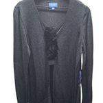 Vera Wang NEW Gray Cardigan with Black Ruffle Detail SZ-XL  60% COTTON Photo 0