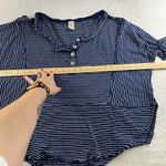 Free People We The S Small Hong Kong Henley Top Navy Striped Raw Hem Boho Beachy Photo 10
