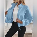 SheIn Lune Women's Zip-Up Drawstring Long Sleeve Plush Sweatshirt Blue NWT Small Photo 3