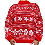 Vintage American Pride Heart Star Sweater Red White Acrylic USA Made 22W Photo 0