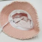 Light Pink Fringed Cotton Bucket Sun Beach Hat One Size Drawstring Photo 5