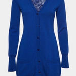 Roberto Cavalli Class by  Blue Wool Silk Inset Buttoned Cardigan M Size 10 Photo 0