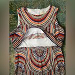 Chico's Chico’s blue orange geometric print over lay sleeveless stretch dress, size 8 Photo 5